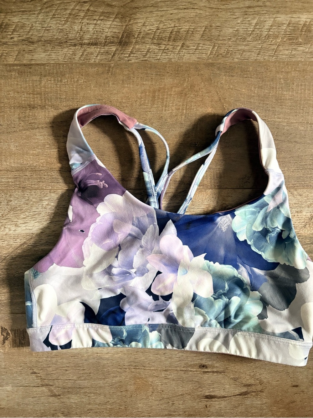 Old Navy Pastel Floral Strappy Sports Bra in Purple, Blue, White